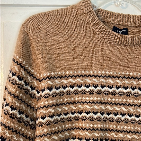 J CREW Men's Sweater Brown & Black Large LambsWool Heritage Fair Isle Casual - Picture 2 of 15